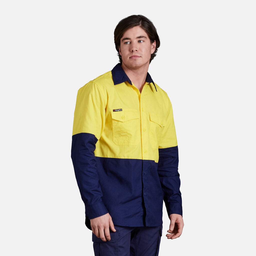 Workcool 2 Hi-Vis Two Tone Long Sleeve Drill Work Shirt
