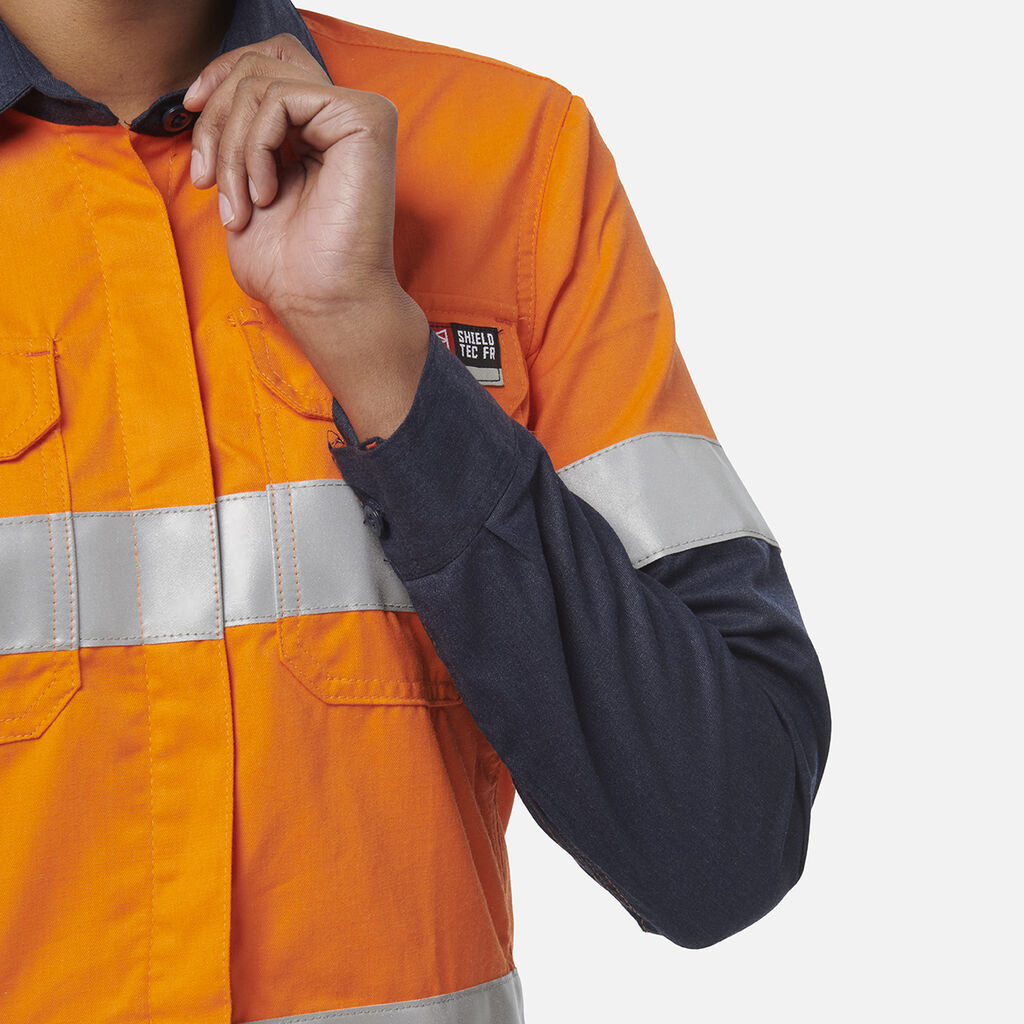 Women's ShieldTec FR Hi Vis 2Tone Open Front Taped Shirt PPE2
