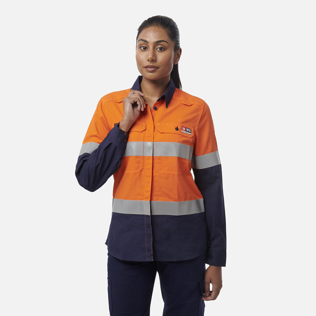 Women’s Shieldtec LENZING™ FR Hi-Vis Spliced Open Front Taped Shirt PPE2