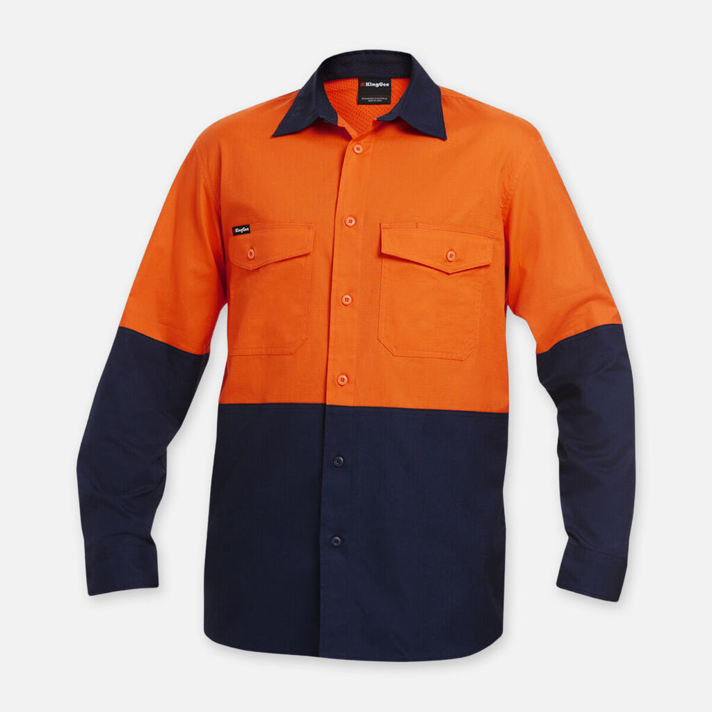 Workcool 2 Hi-Vis Two Tone Long Sleeve Drill Work Shirt