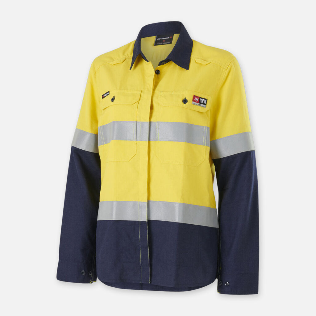 Women’s Shieldtec LENZING™ FR Hi-Vis Spliced Open Front Taped Shirt PPE2