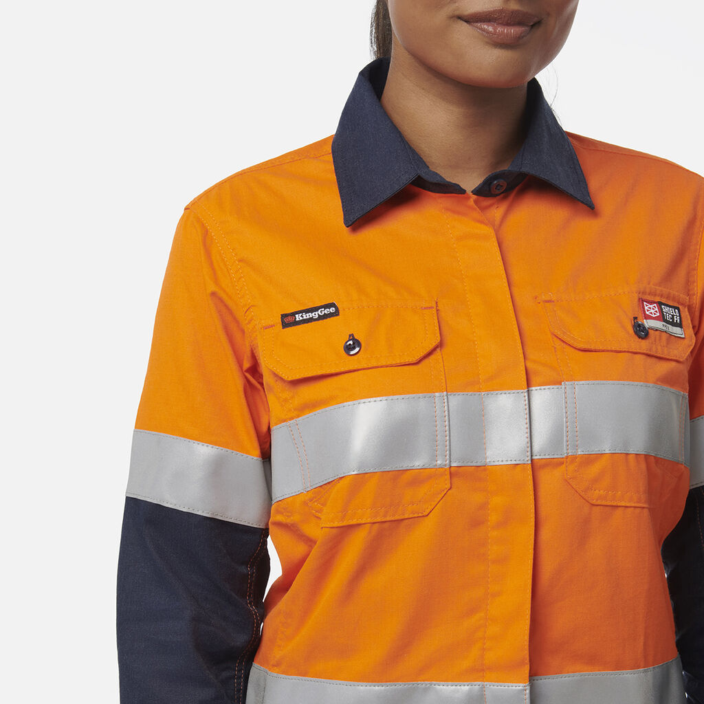Women's ShieldTec FR Hi Vis 2Tone Open Front Taped Shirt PPE2