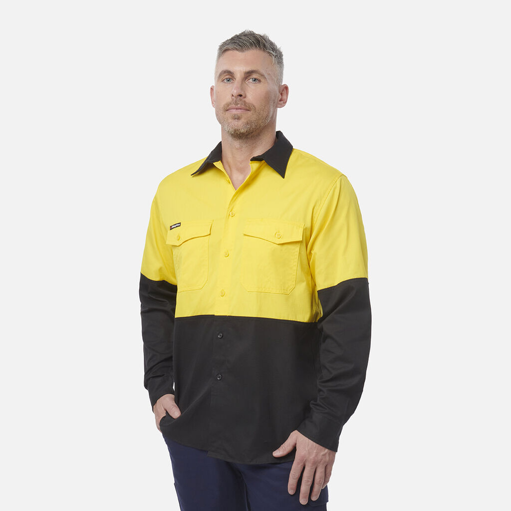 Workcool 2 Hi-Vis Two Tone Long Sleeve Drill Work Shirt