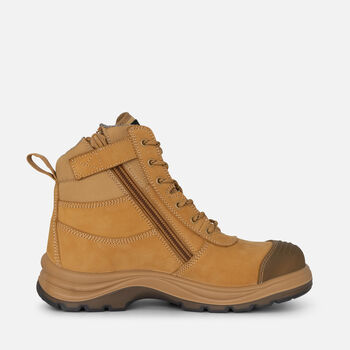 Tradie Zip/Lace Composite Safety Work Boots 6" - Wheat