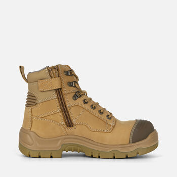 Phoenix Zip/Lace Safety Work Boots With Scuff Cap - Wheat