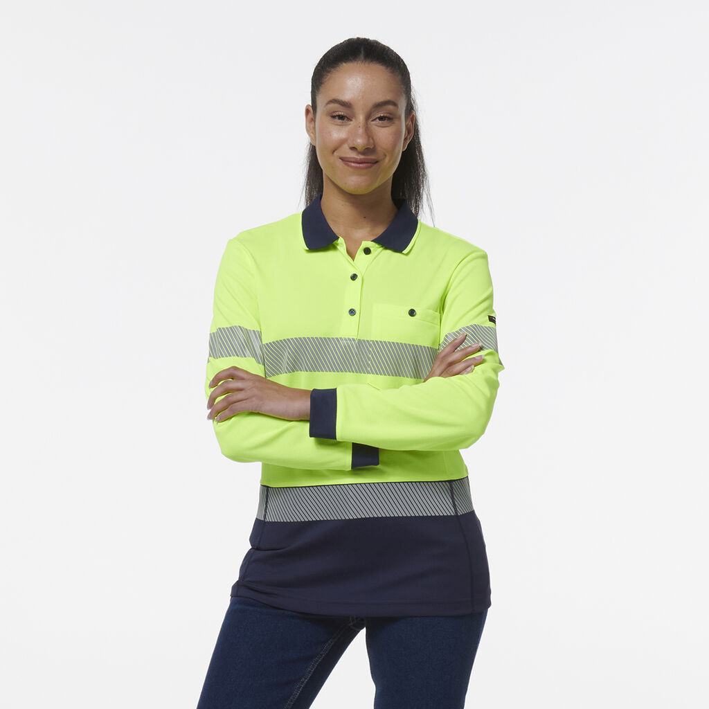 Womens Workcool Hyperfreeze Spliced Long Sleeve Polo with Segmented Tape