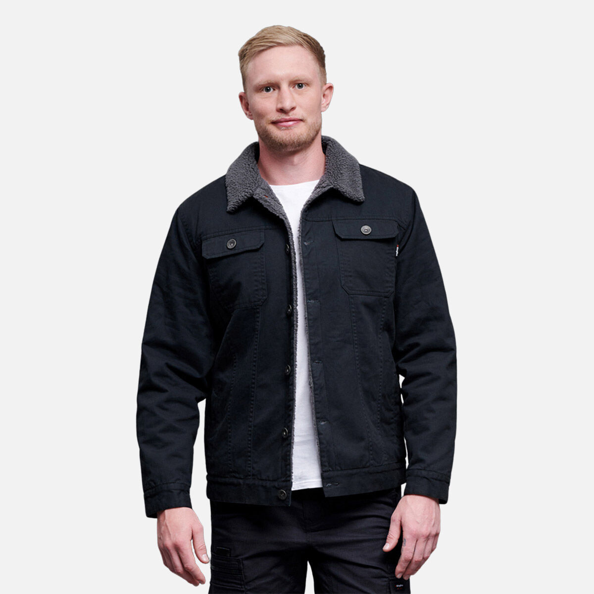 Mens black fleece lined denim jacket cheap