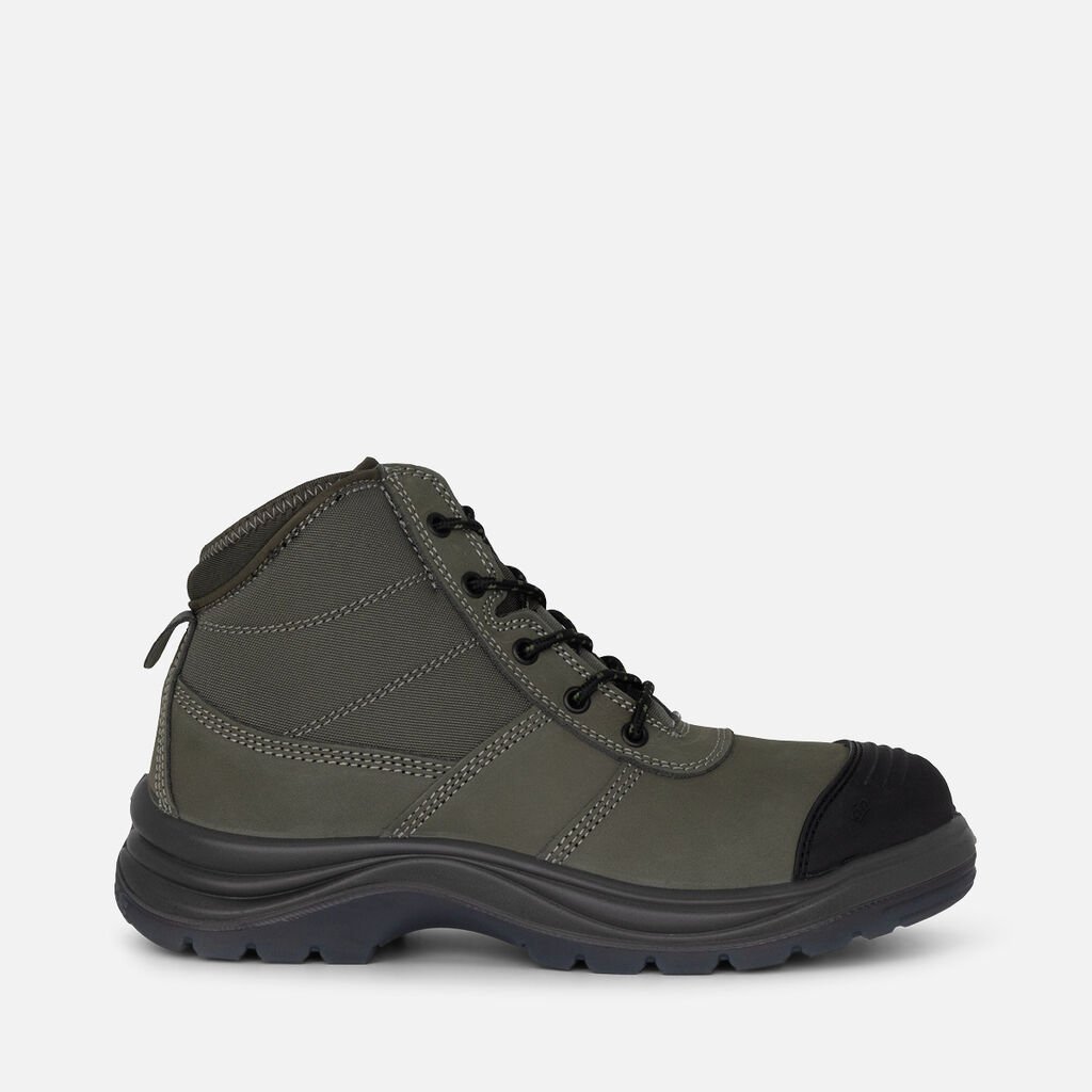 Tradie Zip/Lace Steel Cap Safety Work Boots 5" - Khaki