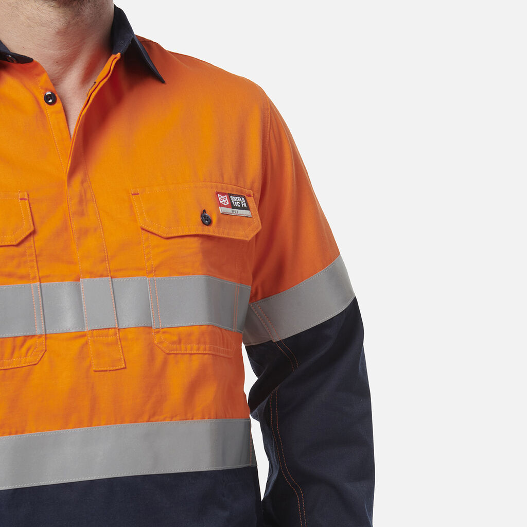 ShieldTec FR Hi Vis 2 Tone Closed Front Taped Shirt PPE2