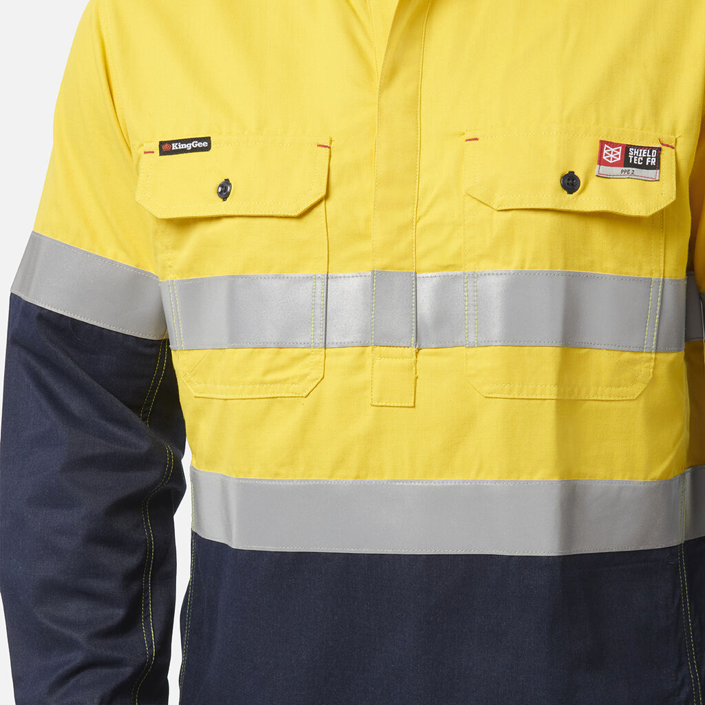 ShieldTec FR Hi Vis 2 Tone Closed Front Taped Shirt PPE2