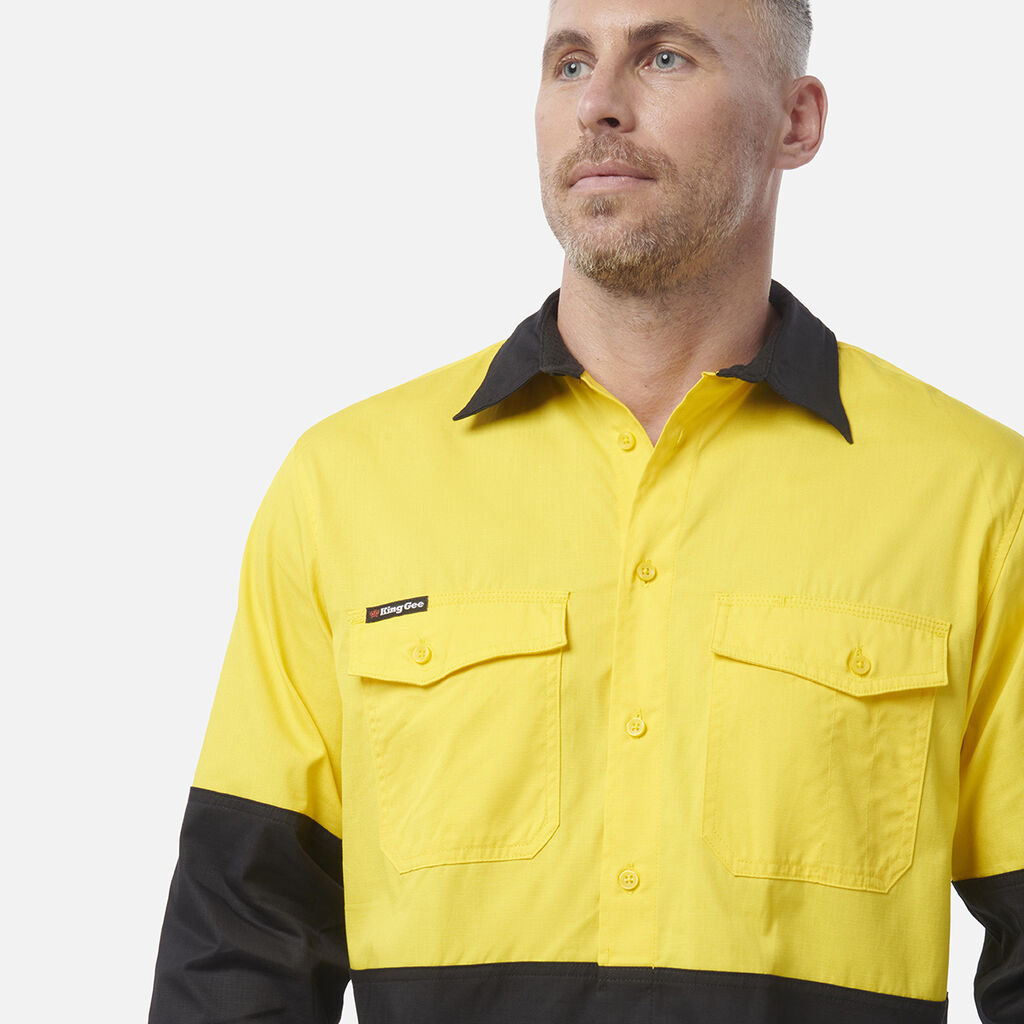 Workcool 2 Hi-Vis Two Tone Long Sleeve Drill Work Shirt
