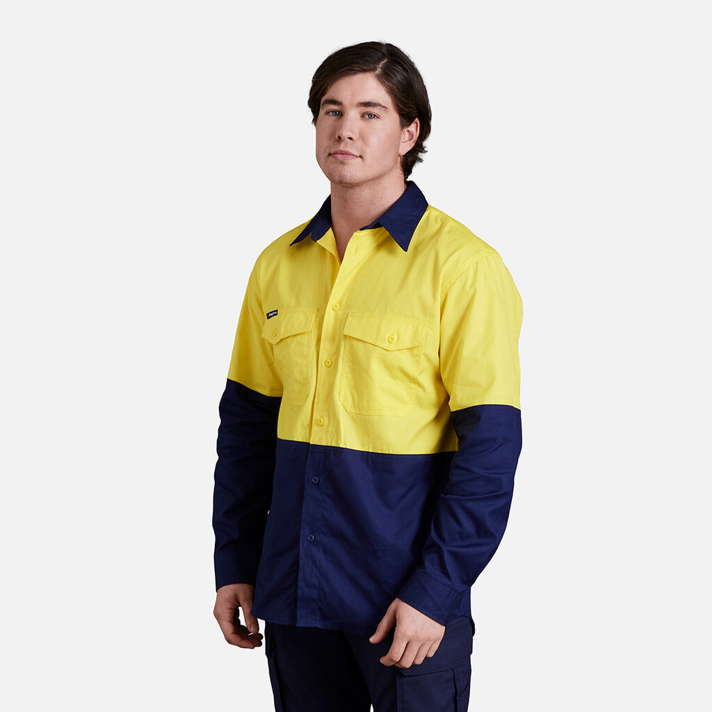 Workcool 2 Hi-Vis Two Tone Long Sleeve Drill Work Shirt