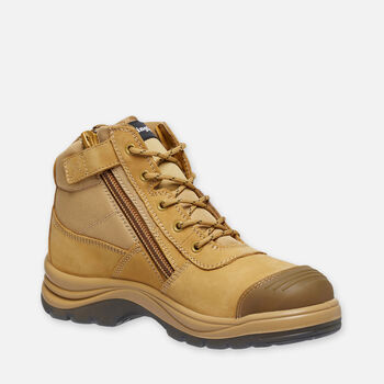 Tradie Zip/Lace Steel Cap Safety Work Boots 5" - Wheat