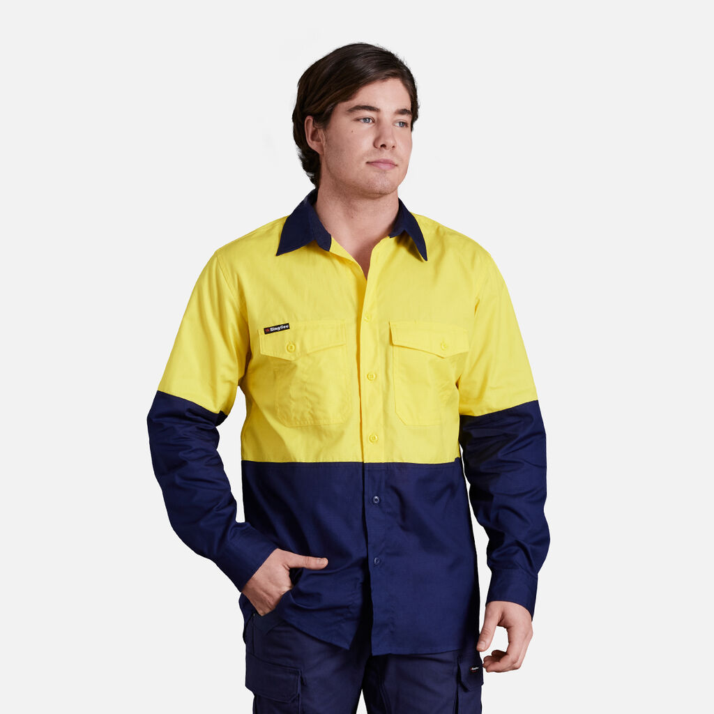 Workcool 2 Hi-Vis Two Tone Long Sleeve Drill Work Shirt