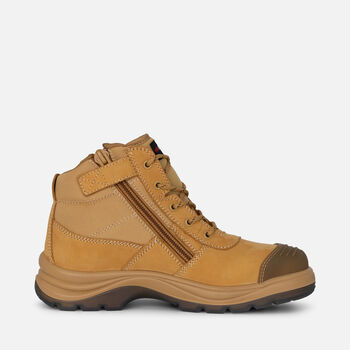 Tradie Zip/Lace Steel Cap Safety Work Boots 5" - Wheat