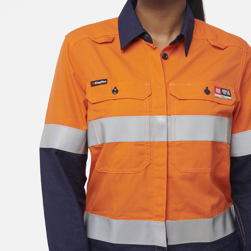 Women’s Shieldtec LENZING™ FR Hi-Vis Spliced Open Front Taped Shirt PPE2